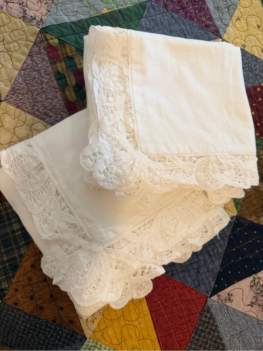 Vintage JCPenney Home Lace Pillow Shams 21x27 Cottagecore Romantic White Cotton